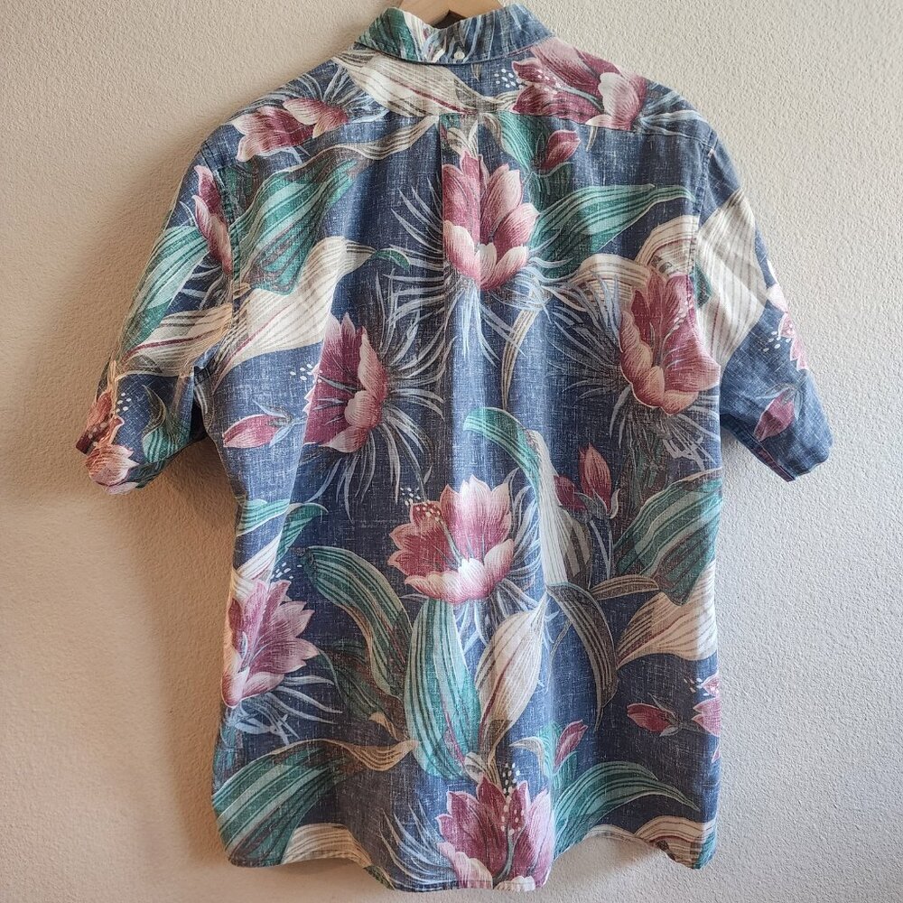 Vintage Reyn Spooner Shirt Mens Large Blue Floral Hawaiian Button Up 90s Aloha - Picture 6 of 9